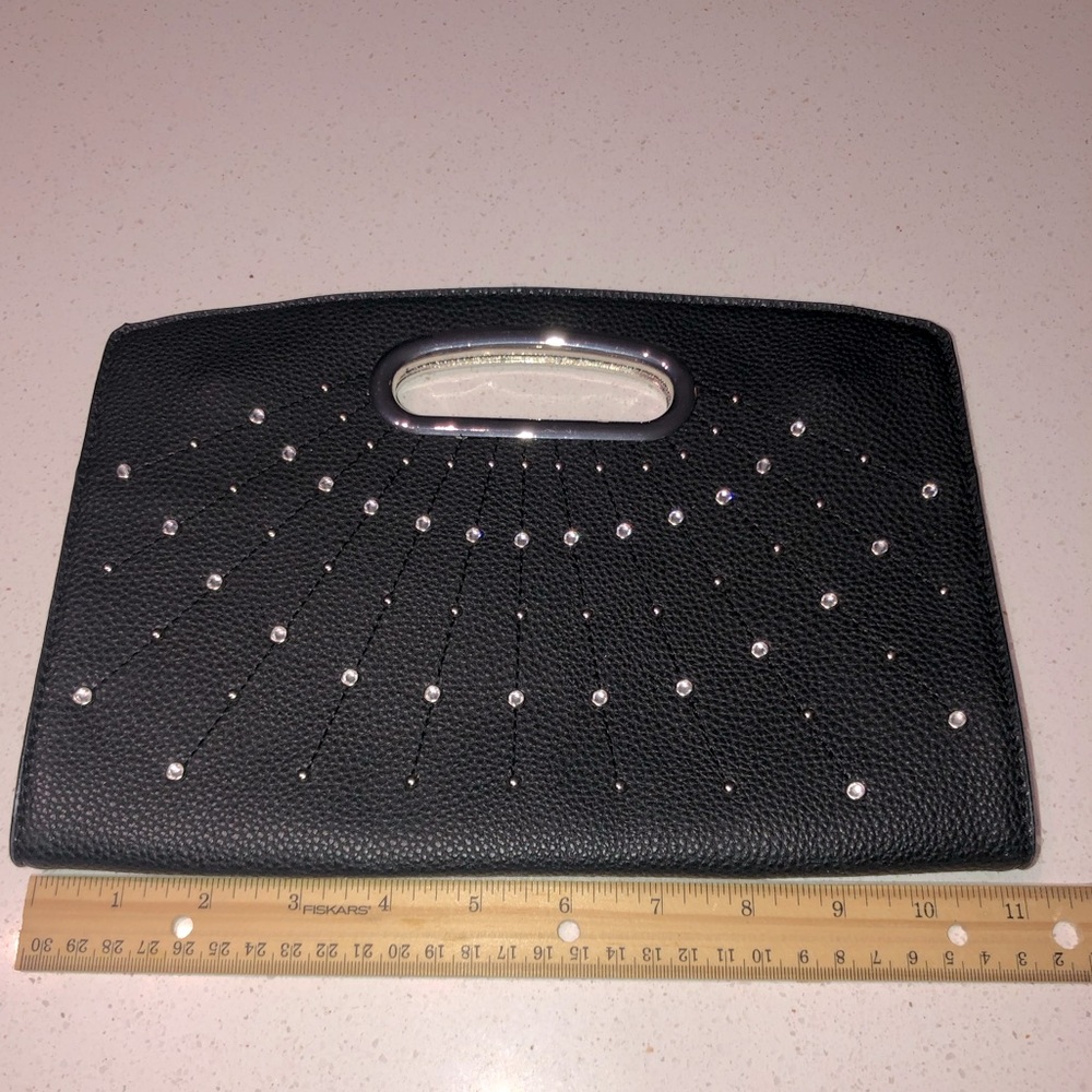 NWOT - im❤️ Clutch Black Faux Leather Purse with Rhinestones. Cheetah inside.
